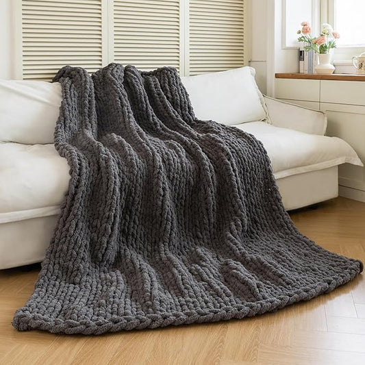 Chunky Knit Blanket - Luxury Soft Cozy 40 * 50 Throw Blanket,100% Woven Blanket Rope Knot Throw Blanket for Couch, Sofa, Home Decor, Gift - Machine Washable (Black Gray, 40 * 50)