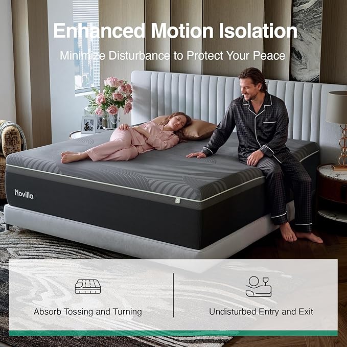 Novilla King Size Mattress 12 Inch, Gel Memory Foam Mattress King with AiryFlow Cooling System for Cool Night, Pressure Relief, Ergonomic Support for Spinal Alignment, CertiPUR-US, Medium Firm