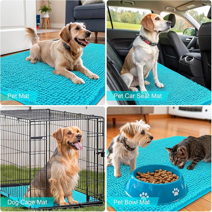 OLANLY Dog Door Mat for Muddy Paws 30x17, Absorbs Moisture and Dirt, Absorbent Non-Slip Washable Doormat, Quick Dry Chenille Mud Mat for Dogs, Entry Indoor Entryway Carpet for Inside Floor, Aqua Blue - Image 7