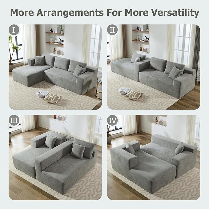 Ball & Cast 106.5" Chenille Modular Sectional Sofa,L-Shaped Deep Seat Cloud Couch with Chaise and Pillows,Modern Minimalist Sofa Bed for Living Room, Free Combination,No Assembly Required, Grey
