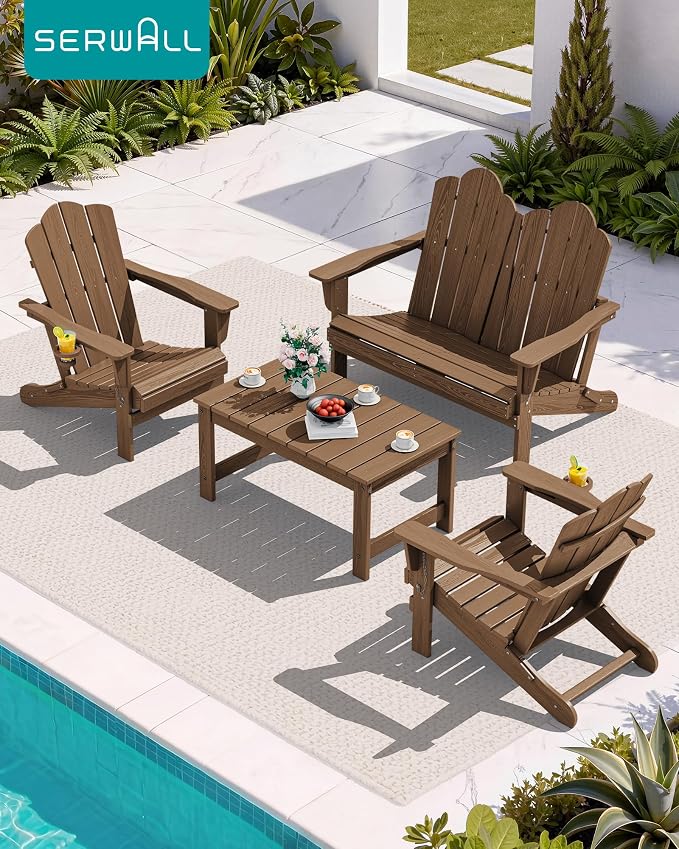 SERWALL Outdoor Coffee Table with 1.69" Umbrella Hole, HDPE Patio Coffee Table for Outside, Rectangle, Brown - Image 10