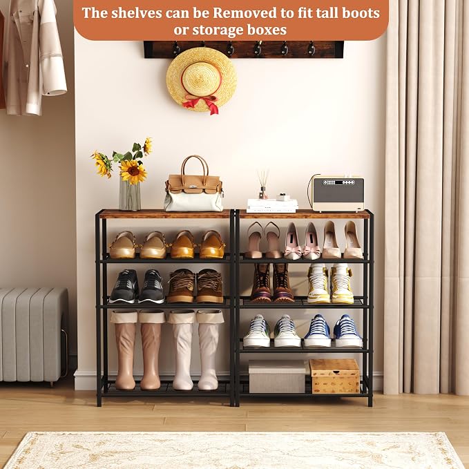 HOMEFORT 5-Tier Shoe Rack, Shoe Storage Shelf with MDF Top Board, Shoe Rack Organizer, Each Tier Fits 3 Pairs, Entryway Shoe Stand with Sturdy Shelves, Rustic Brown - Image 6