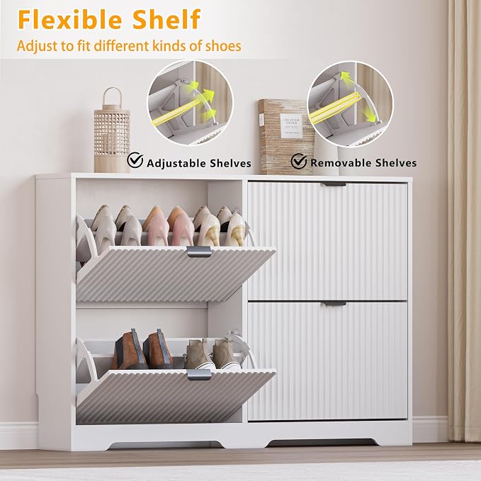 BORNOON Large Shoe Cabinet for Entryway, Shoe Rack Cabinet with 4 Flip Drawer and Adjustable Shelves for Small Apartment, Foyer - Image 3