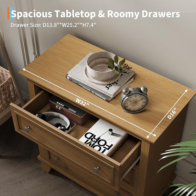 GAOMON 3 Drawer Dresser for Bedroom, Brown Wood Chest of Drawers Bedroom Dresser, Rustic Small Drawers Dressers Nightstand Wooden Closet Storage Cabinet for Living Room - Image 5