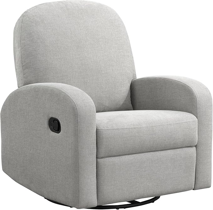 Palmdale 37.4" Swivel Rocker Manual Pull-Handle Recliner, Soft Modern, Pocket Coil Comfort, Black Metal Swivel Base Leg, Soft Chenille Fabric, Light Gray