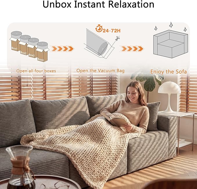Homall Sectional Couches for Living Room, Modern Boneless Couch with Deep Seat, Upholstered Cloud Sofa, No Assembly Required (Dark Grey, Four-Seater Sofa)