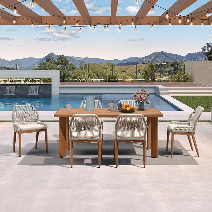 PURPLE LEAF 7 Pieces Dining Set Patio Metal Rectangular Table and Wicker Rattan Chairs for Outside Porch Garden Kitchen Modern Outdoor Furniture Sets - Image 2