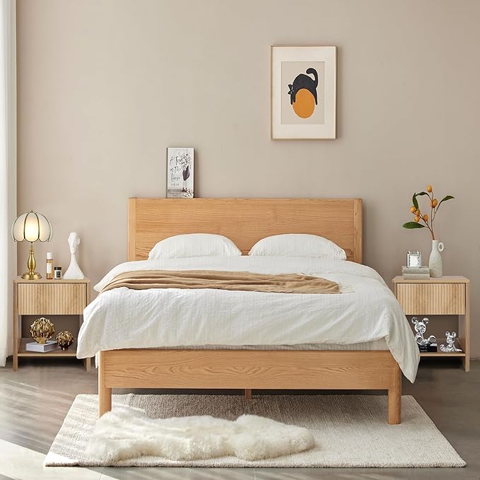 Modern Night Stand Set 2 with Drawer, Boho Nightstand for Bedroom, Small End Table with Storage, Living Room/Bed Side Table with Drawer for Small Spaces, Fluted Cabinet Wood Nightstand - Image 6