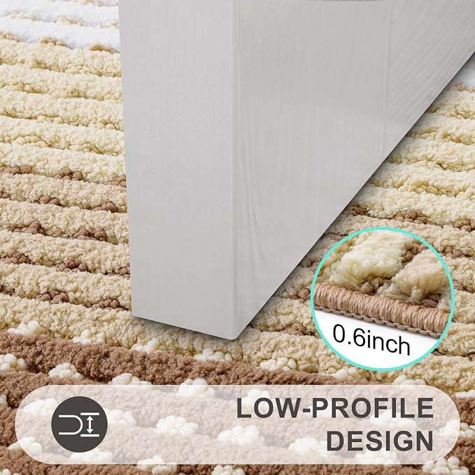 Kitinjoy Indoor Outdoor Door Mat, 47x20 Non-Slip Absorbent Dirt Trapper, Low-Profile Washable Inside Entrance Front Floor Mat, Sturdy Soft Entry Dotted Ombre Doormats for Entryway, Light Brown - Image 4