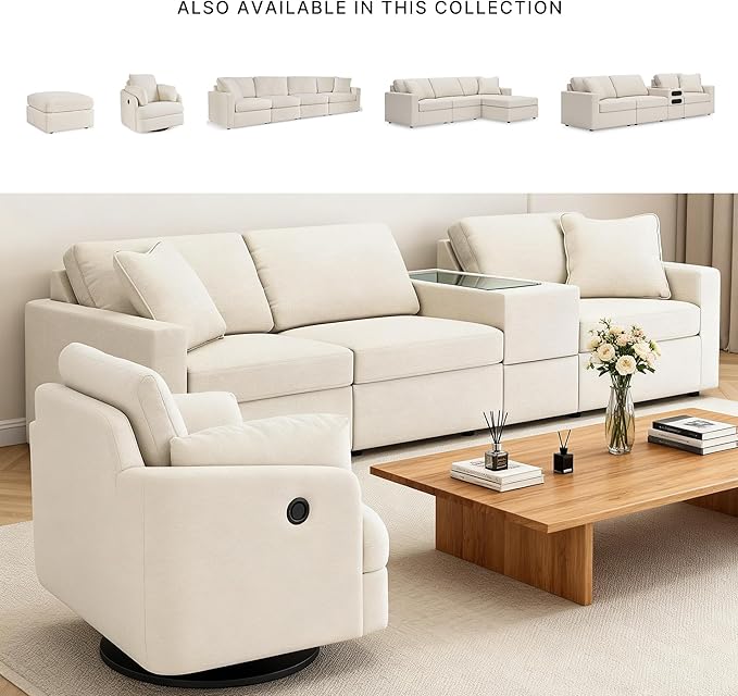 Signature Design by Ashley Modmax Coastal Modular Stain Resistant 4-Piece Sectional with Storage Console, Drawer and 2 Accent Pillows, Beige