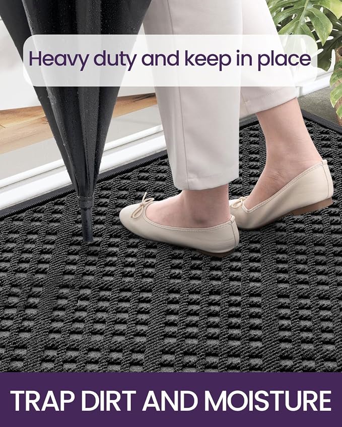 DEXI Front Door Mat Outside Entrance, 2x3 ft Entryway Rubber Back Doormat Heavy Duty, Non Slip Low Profile Welcome Entry Mats for Inside House Floor Exterior Patio, Black - Image 5