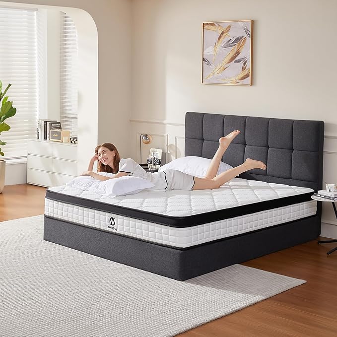 Queen Size Mattress, 10 Inch Hybrid Mattress Queen, Mattress in a Box with Individually Pocketed Spring - Zoned Support for Pressure Relief, Soft and Breathable, CertiPUR-US Certified