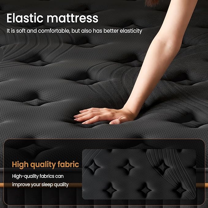 Queen Size 10 Inch Hybrid Mattress, 7-Zone Support with Reinforced Edge, Pocket Coil & Memory Foam for Pressure Relief, CertiPUR-US Certified, Mattress in a Box