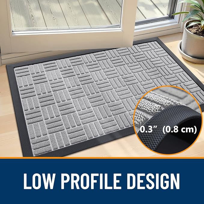 OLANLY Front Door Mat Outside Entrance 59x23, Absorbent, Heavy Duty Sturdy Natural Rubber Doormat Indoor Outdoor, Non-Slip, Stain and Fade Resistant, Low Profile Floor Mat for Entryway, Light Gray - Image 5
