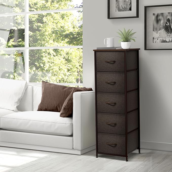 Sorbus Nightstand with 5 Drawers - Bedside Furniture & Night Stand End Table Dresser with Steel Frame, Wood Top, Easy Pull Fabric Bins for Home, Bedroom Accessories, Office & Dorm - Image 6