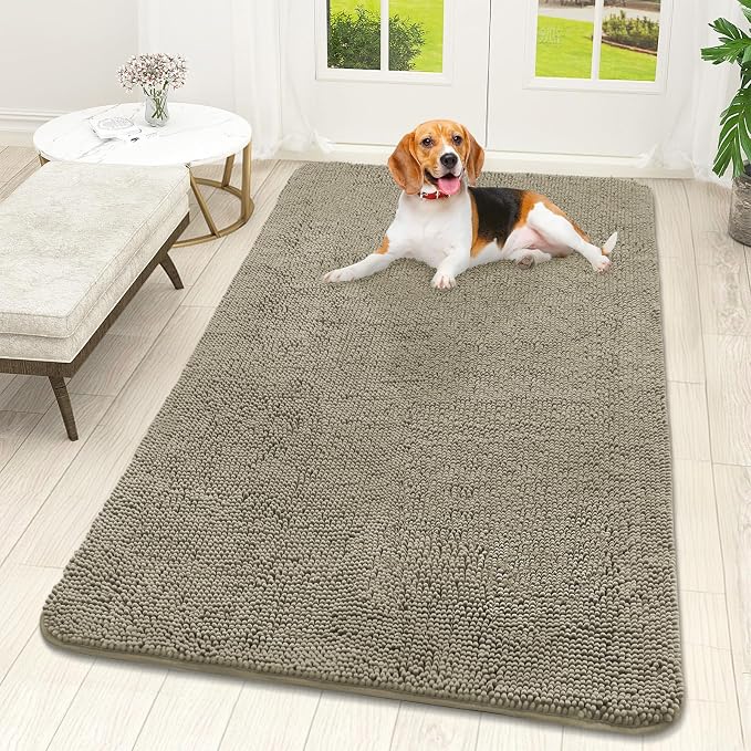 OLANLY Dog Door Mat for Muddy Paws 59x32, Absorbs Moisture and Dirt, Absorbent Non-Slip Washable Doormat, Quick Dry Chenille Mud Mat, Entry Indoor Entryway Carpet for Inside Floor, Warm Taupe by OLANLY