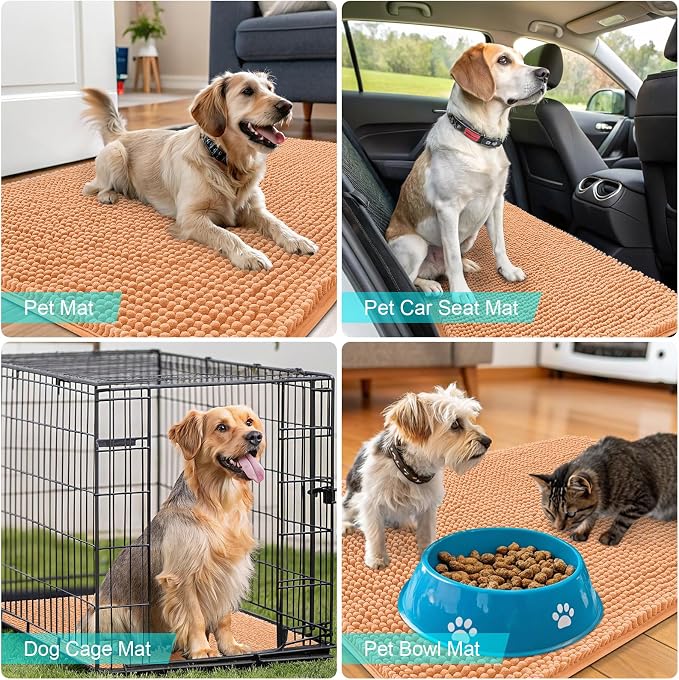OLANLY Dog Door Mat for Muddy Paws 36x24, Absorbs Moisture and Dirt, Absorbent Non-Slip Washable Doormat, Quick Dry Chenille Mud Mat for Dogs, Entry Indoor Entryway Carpet for Inside Floor, Orange - Image 7