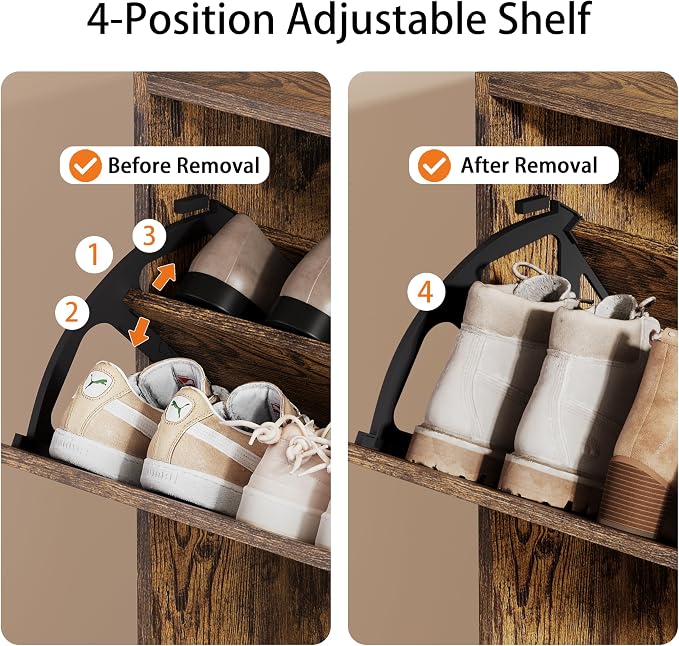 Shoe Storage Cabinet, Wood Shoe Organizer for Entryway with 3 Flip Drawers, Freestanding Shoe Rack w/h Adjustable Shelf,Narrow Shoe Dresser for Front Door Entrance(Brown, 47.2" x 31.5" x 9.25") - Image 4
