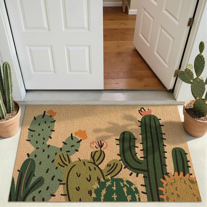DEXI Front Door Mat Outside Entrance Coir, 32x48 Heavy Duty Entry Tropical Plant Doormat, Non Slip Exterior Entryway Floor Dirt Trapper for Porch Patio, Green Cactus - Image 9
