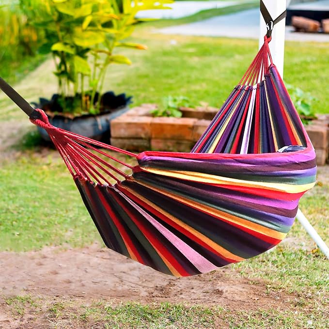 ANYOO Cotton Hammock Portable Camping Hammocks for Hanging Sturdy Garden Comfortable Fabric Hammock with Tree Straps Up to 660lbs with Travel Bag for Camping Outdoor/Indoor Patio Backyard - Image 7