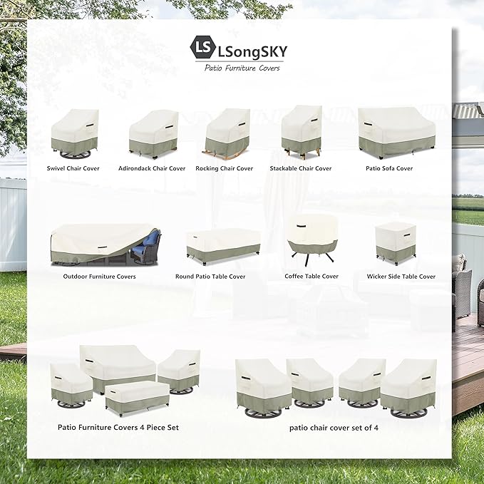 Patio 3-Seater Sofa Cover,Outdoor Couch Cover Fits up to 76W x 32.5D x 33H Inches,100% Waterproof Heavy Duty Patio Furniture Covers,Beige & Gray-Green - Image 2