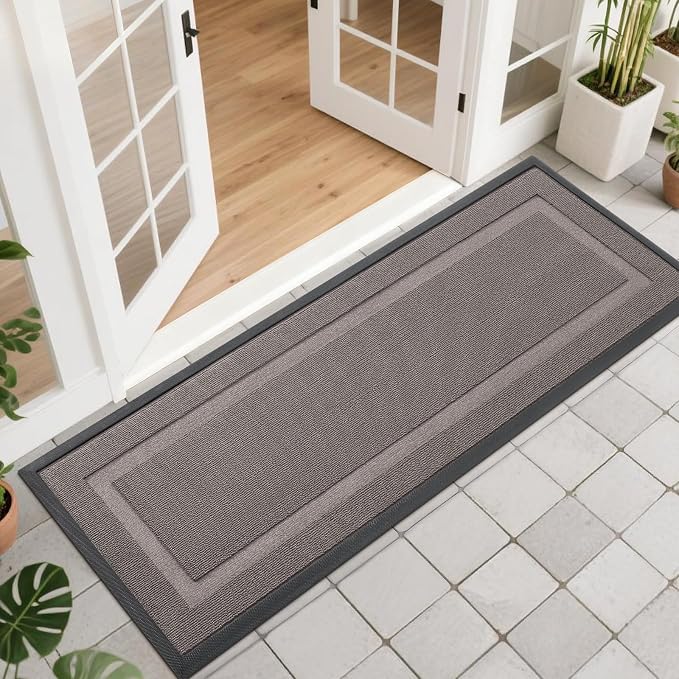 OLANLY Front Door Mat Indoor Outdoor Entrance, Waterproof All-Season, All-Weather Doormat, Sturdy Natural Rubber, Low Profile, Easy Clean Patio Porch Entryway Mat, 47x17, Taupe by OLANLY