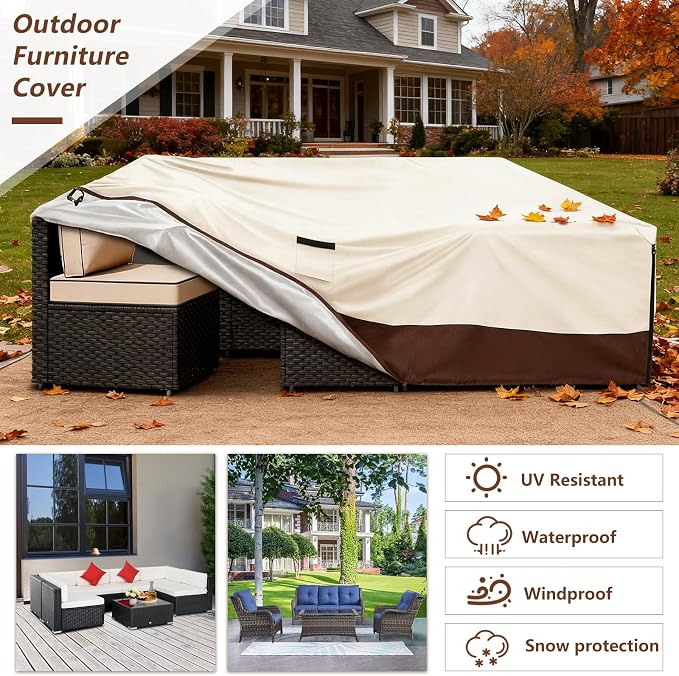 Patio Furniture Covers Waterproof,Heavy Duty Outdoor Furniture Covers, Rectangle Patio Table Cover Fits 5-8Piece Sectional Set Outdoor Chair Couch Table Sets(126" L x 63" W x 28" H) - Image 4