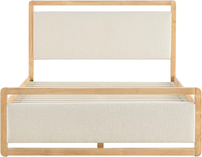 KISLOT 3 Pieces Bedroom Set, Wood Bed Frame with Upholstered Headboard & 2 Nightstands with Storage, Wooden Platform Mattress Foundation Farmhouse Bedroom Furniture Set