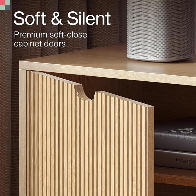 Stead Contemporary Fluted TV Stand, 70 Inches TV Media Console, Supports 32 to 80" TVs, Media Console Cabinet for Living Room and Bedrooms, Soft-Close Cabinet Doors (Light Oak) - Image 5