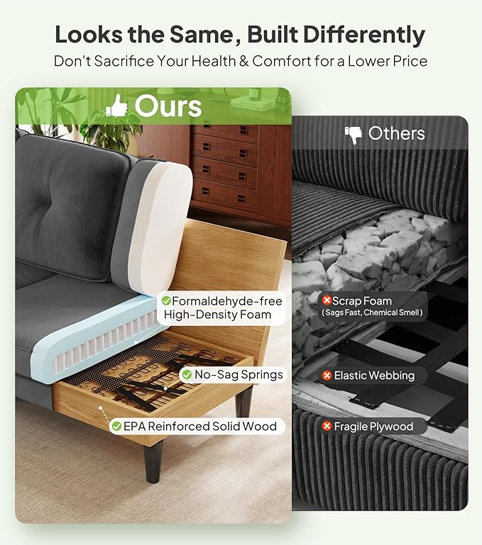 Sofas for Living Room, 83" Velvet Sectional Couch with Moveable Ottoman, Midcentury Modern Small Sectional Couch, L Shape Sofa & 2 Seater, Couches for Living Room, Apartment, Bedroom