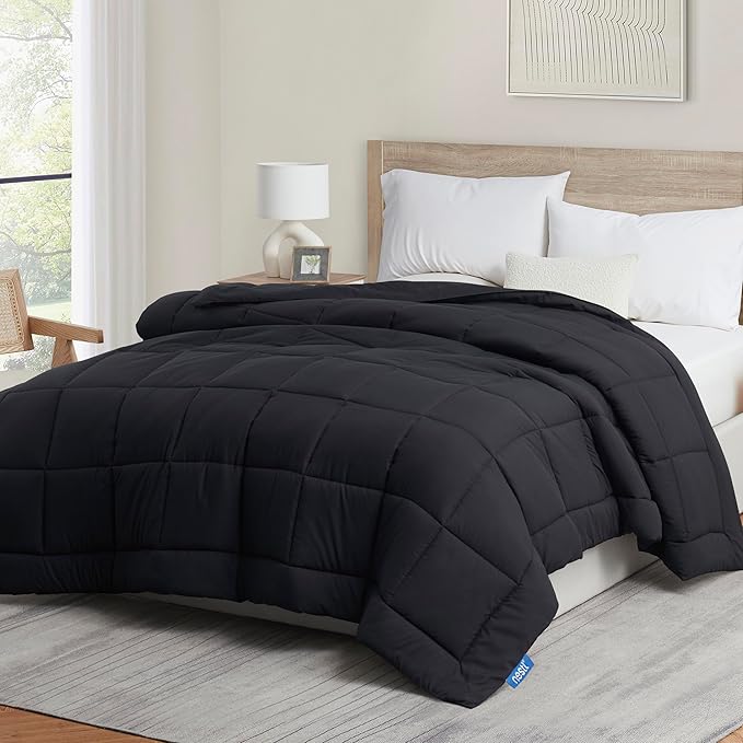 Nestl Quilted Down Alternative Comforter - All Season Black King Size Duvet Insert with Corner Tabs