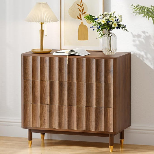 Bifins Fluted 3 Drawer Dresser, 31.5" Wide Modern Storage Chest of Drawers, Wood Drawer Organizer for Bedroom, Living Room, Hallway by BifinsFurniture