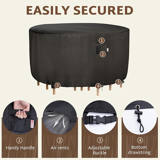 iBirdie Round Patio Furniture Cover 96 x 34 inch, 8 ft, Outdoor Waterproof and Weatherproof for Garden Table and Chairs, Heavy Duty 600D, fit 96, 95 Diameter - Image 4
