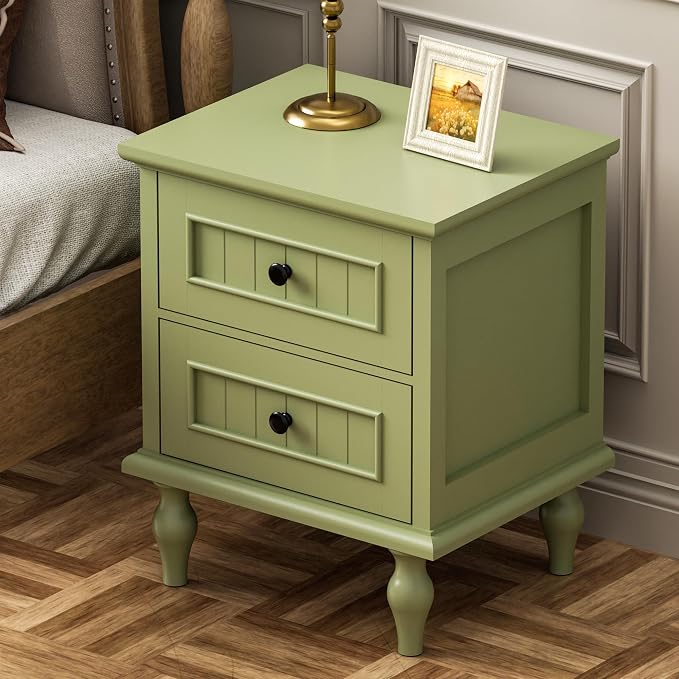 Scurrty Vintage Nightstand, Antique End Table with 2 Drawers, Taller Nightstand for Bedroom, Side Table for Bedroom,Green (Single) - Image 4