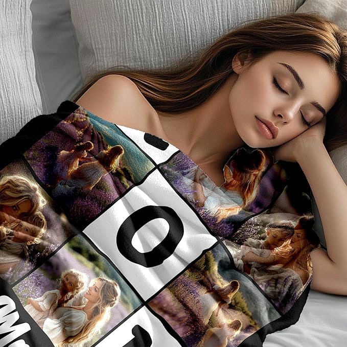 Personalized Mothers Day Birthday Gifts for Mom From Daughter Son Kids, Best Mom Ever Custom Blanket with Photos Text, Personalized Christmas Valentines Day Unique Gifts for Wife From Husband