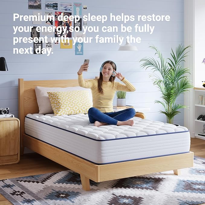 Avenco 8 Inch Twin XL Mattress, Twin Bed Mattresses in a Box, Medium Soft, Breathable Fabric Cover & Adaptive Support, CertiPUR-US Certified, Twin XL Size Mattress in Guest and Kids Bedroom