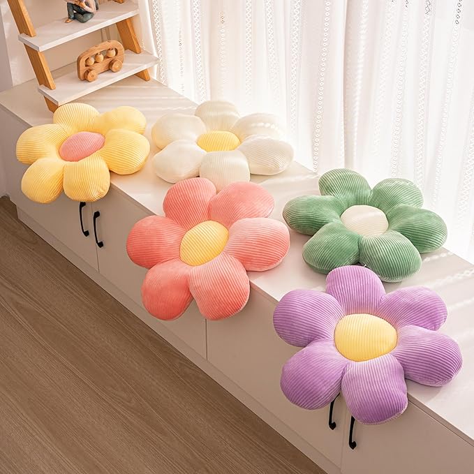 2Pcs Flower Pillow Preppy Cute Throw Pillows for Girls Aesthetic Room Decor Bedding, 15.35" Daisy Shaped Pink Floral Throw Pillow Decorative Cushion for Bedroom Sofa Couch Classroom