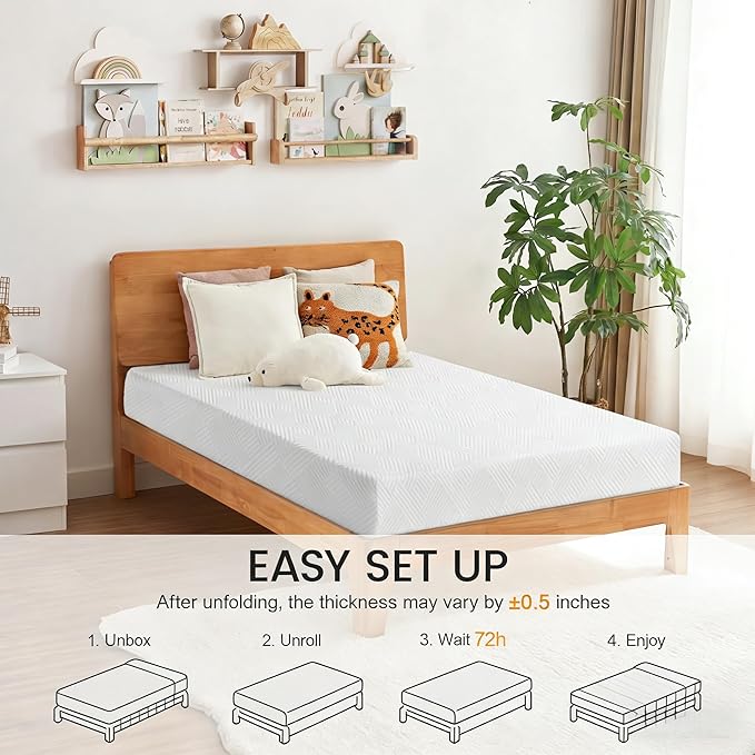 Firm Twin Mattress 8 Inch, High Density Foam Mattress in a Box for Back Pain Relief, Pressure Relief Cool Sleep with Gel Memory Foam, Removeable Fiberglass Free Cover, CertiPUR-US Certified 75''x38''