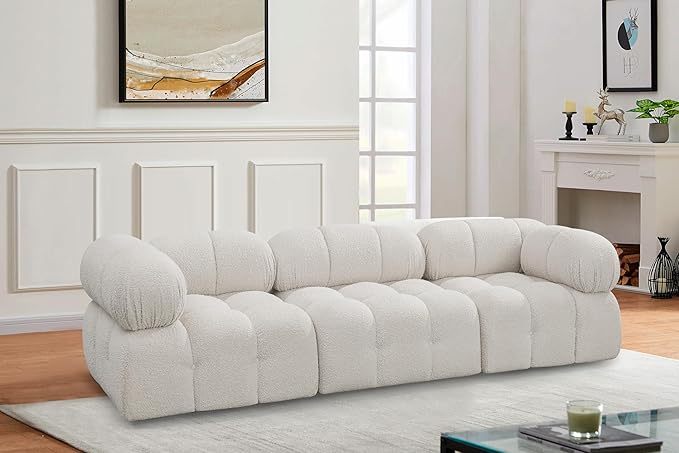 Meridian Furniture 611Cream-S102A Ames Collection Modern | Contemporary Modular Sofa with Rich Cream Boucle Fabric, Modular to Create Infinite Configurations, 102" W x 34" D x 28" H, Cream