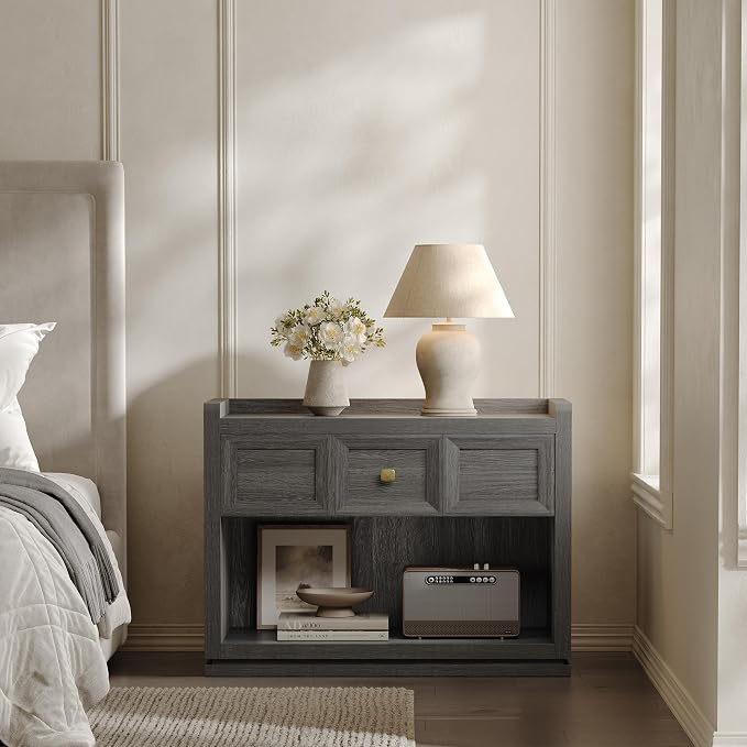 SICOTAS 31" Wide Nightstands Set of 2, Large Night Stands with Drawer, Oversized King Size Nightstand Bedside Table for Bedroom, Farmhouse End Side Table Set of 2 (Dark Grey Oak, 31-Inch) - Image 3