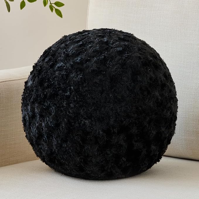 Ball Pillow, Decorative Round Pillow for Couch n, Circle Throw Pillows, Perfect Ball Pillows for Couch, Stylish Decorative Pillows, Versatile Round Throw Pillow (Black, Mini-8.6 Inches)