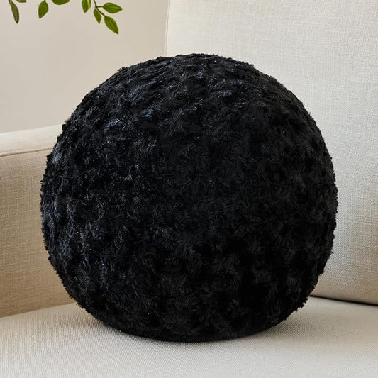 Ball Pillow, Decorative Round Pillow for Couch n, Circle Throw Pillows, Perfect Ball Pillows for Couch, Stylish Decorative Pillows, Versatile Round Throw Pillow (Black, Medium-11.8 Inches)