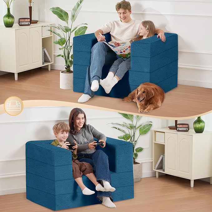 Futon Sofa Bed with Pillow, 3-in-1 Sleeper Sofa Bed with Removable Cover, Convertible Floor Sofa Bed, No Assembly Boneless Couch for Living Room, Bedroom