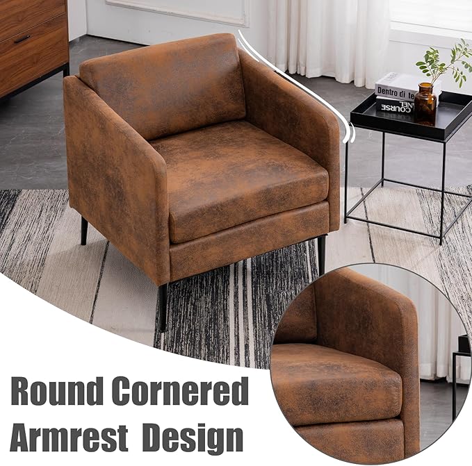 Karl home Mid-Century Accent Chair Retro Club Chair Bronzing Cloth Living Room Chair with Metal Legs for Bedroom/Office/Cafe,Cozy Armchair,Brown