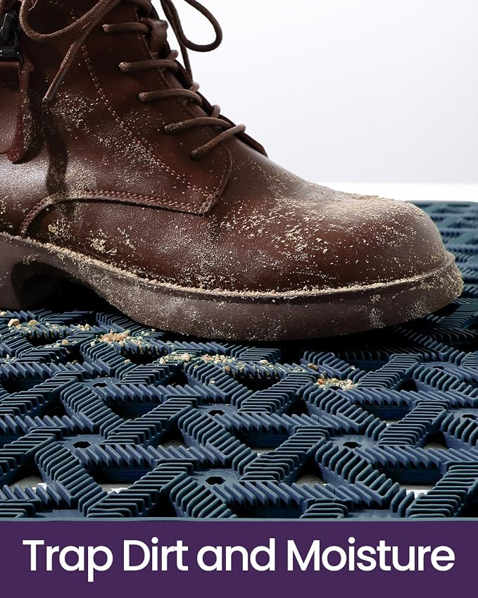 DEXI Front Door Mat Outside Entrance Rubber 19x30, Welcome Floor Doormat Heavy Duty Non Slip, Dirt Trapper Waterproof Exterior Entry Mats All Weather for Patio Entryway Drainage, Blue - Image 4