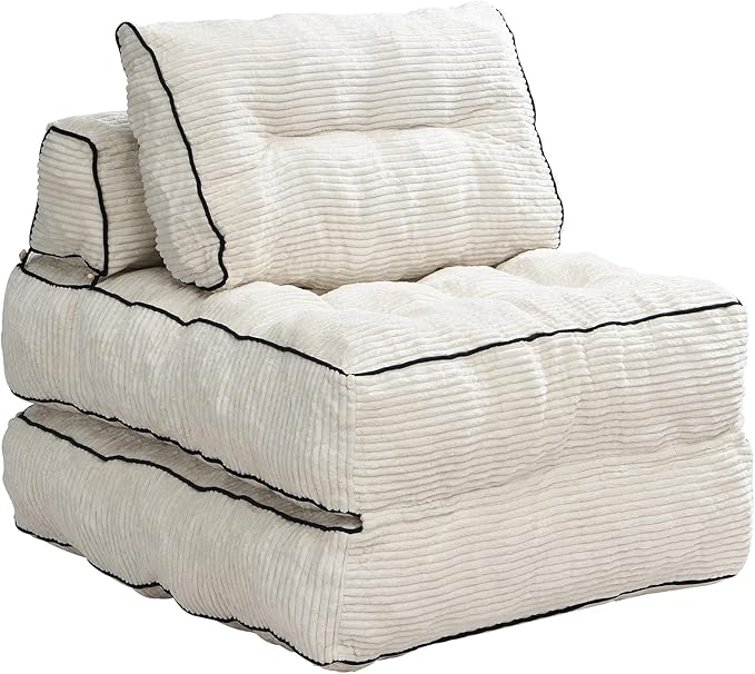 Ball & Cast Folding Sofa Bed,Convertible Sleeper Chair with Pillow & Back Support,Foldable Mattress with Back Support,Portable Futon Sofa Bed for Living Room Bedroom,Beige