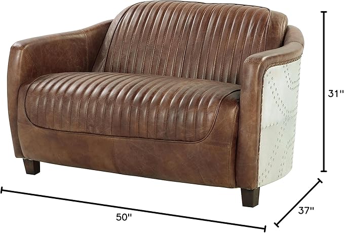 Acme Brancaster Leather Loveseat in Retro Brown and Gray