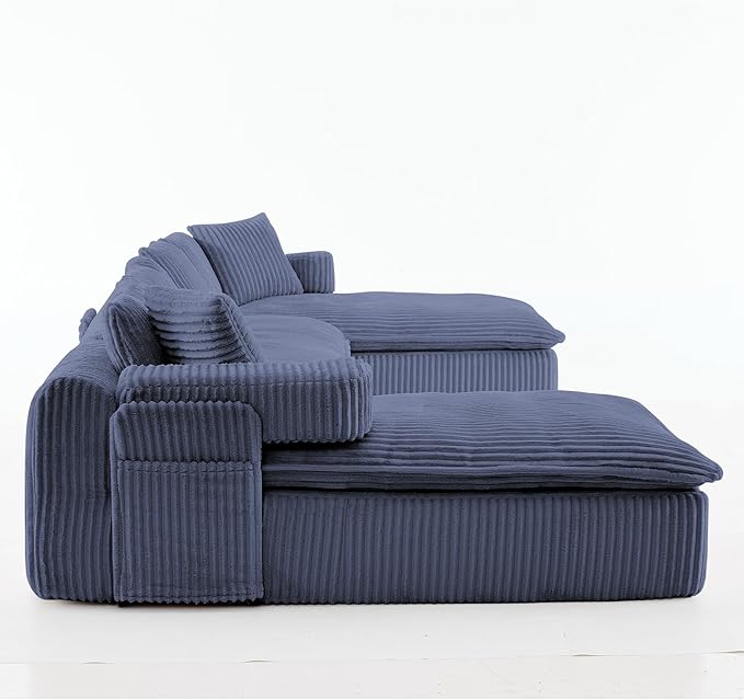 149" Oversized U Shaped Cloud Modular Sectional Sofa Boneless Couch with Double Chaise,Free Combination Convertible Floor Sofa Bed with Storage Pockets and Pillows | No Assembly