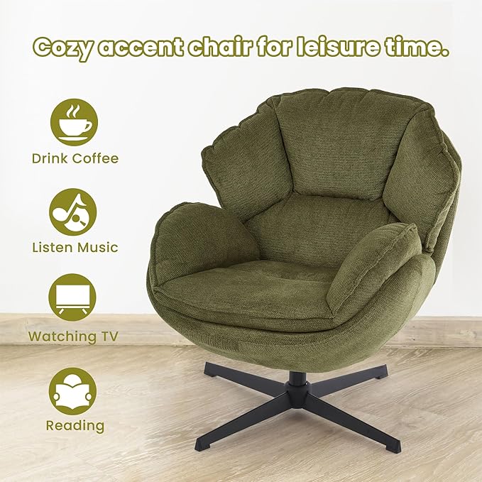 IWMH Accent Chair Set of 2, Swivel Accent Chair for Living Room,Upholstered Armchair with Metal Legs, Swivel Sofa Chair, Wide Leisure Chair (Green*2)