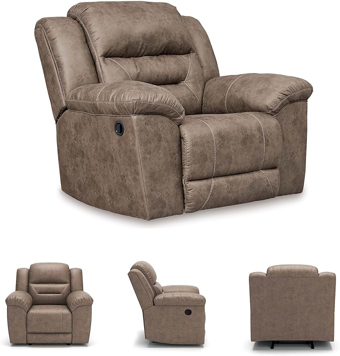 Signature Design by Ashley Stoneland Faux Leather Manual Pull Tab Rocker Recliner, Light Brown